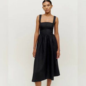 NWOT Reformation Tagliatelle Linen Dress in Black Sleeveless Midi